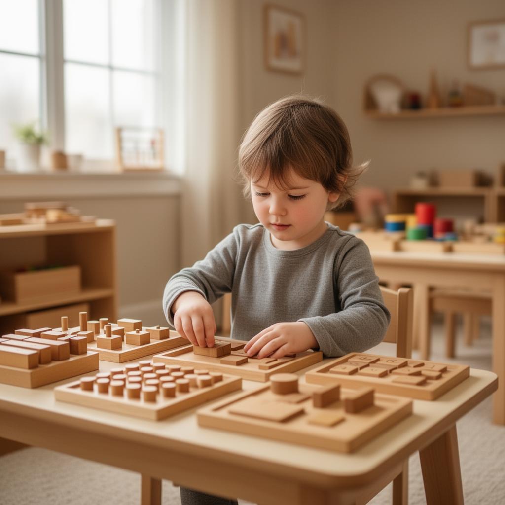 Child engaged with Montessori learning materials
